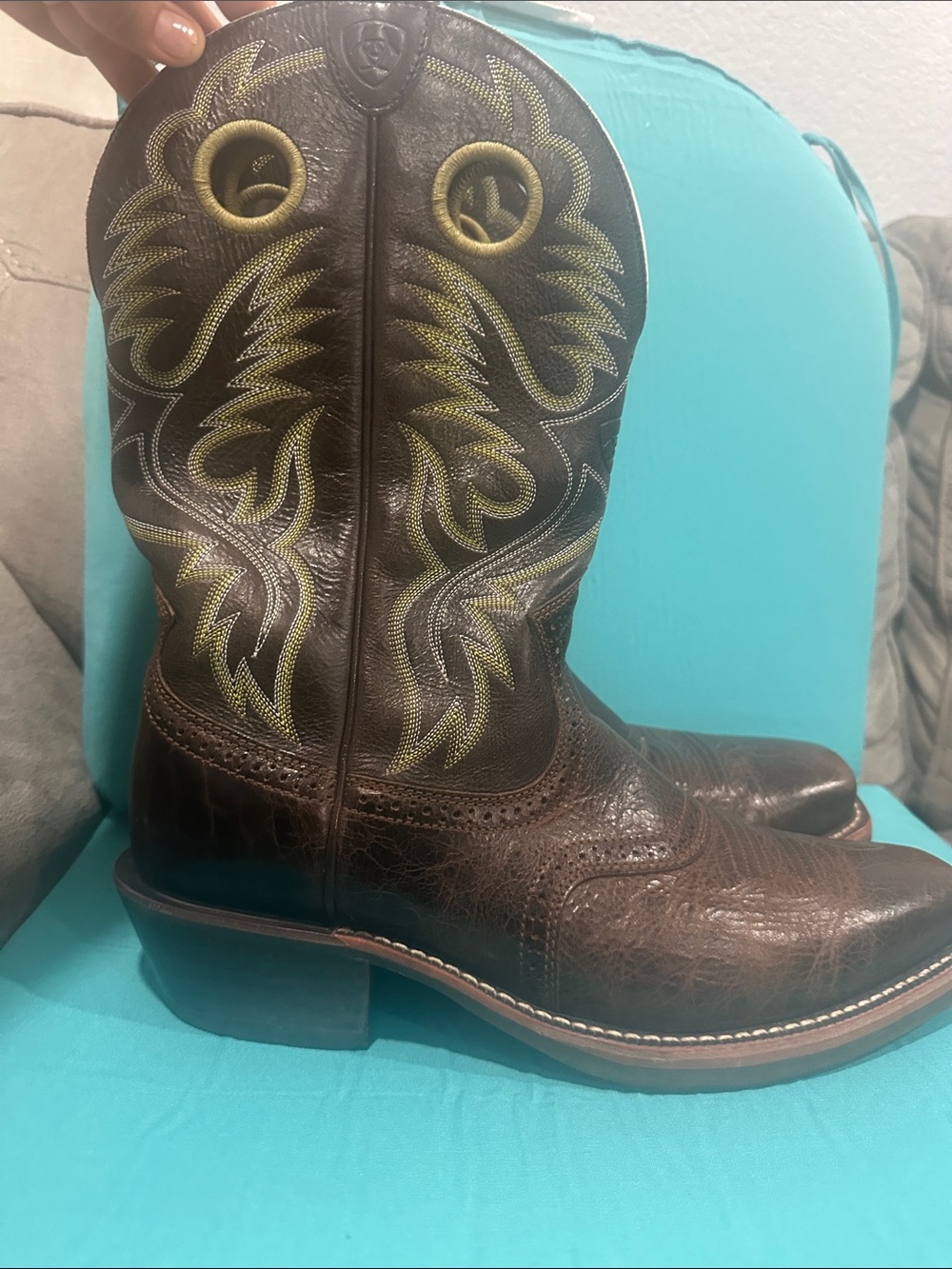 Ariat Black Leather Boot Interior with Olive Stitching